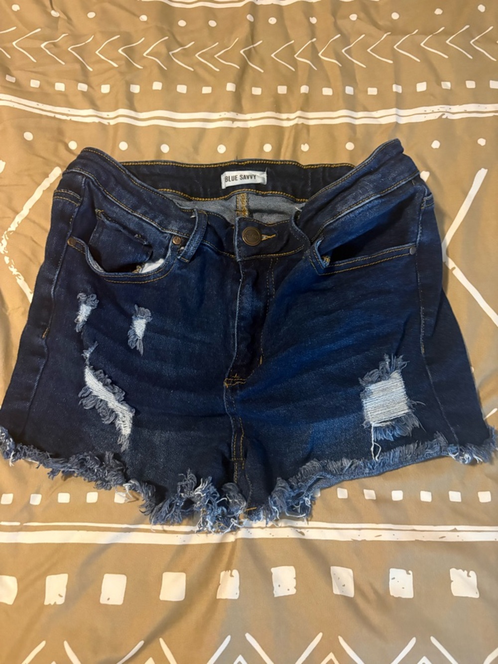 Blue Savvy Women's Dark Indigo Distressed Denim Cutoff Shorts